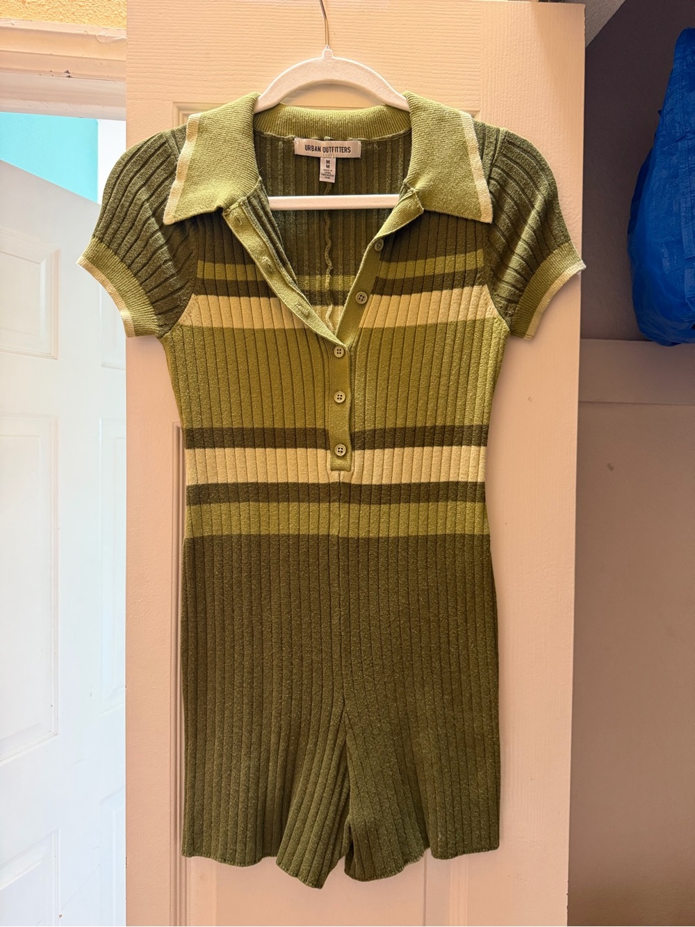 Urban Outfitters Olive & Light Green Striped Knit Romper
